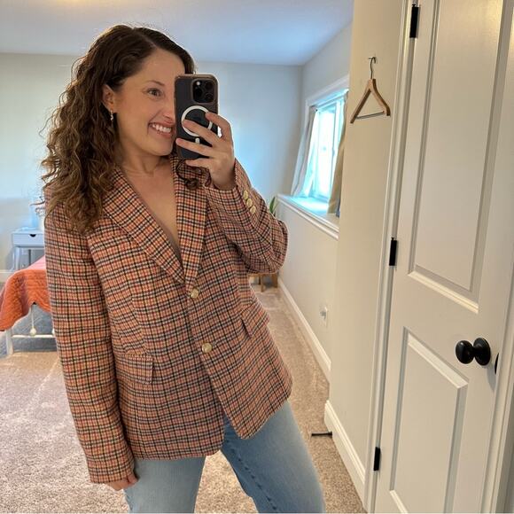 Talbots Pink Plaid Wool Blend Blazer Jacket 14 - Picture 2 of 11